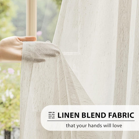FMFUNCTEX Linen Sheer Curtains for Bedroom, Beige Curtains 54 inch Length for Living Room, Natural Flax Blend Window Draperies for Farmhouse Curta...