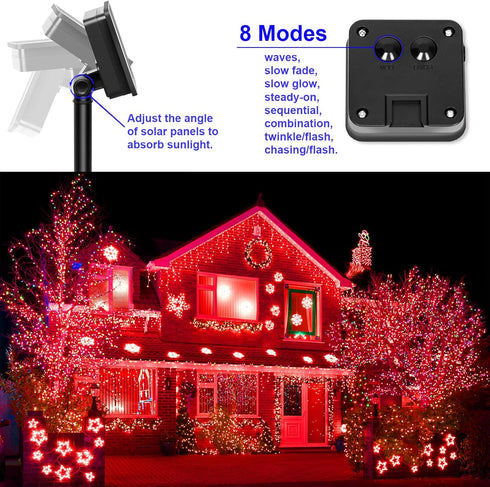 YAOZHOU Red Solar Christmas String Lights Outdoor Waterproof Decorations 100 LED?2 Pack? 8 Modes Copper String Lights Fairy Lights for Valentine's...