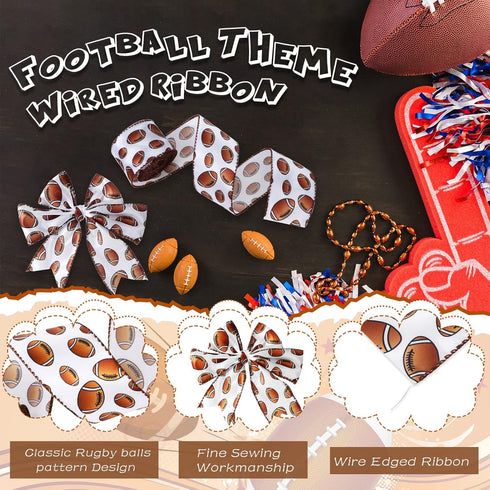 Football Wired Ribbon 2 Rolls 20 Yards Football Printed Wired Ribbon 2 Inches Wide Football Ribbon Football Wired Edge Ribbon for DIY Crafts Wreat...