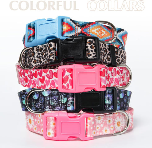 Girl Dog Collars with Daisy Patterns, Cute Pink Dog Collar for Female Dogs, Adjustable Soft Durable Pet Collars for XS Small Medium Large Dogs (L)...
