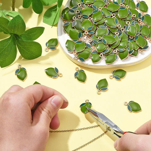 DanLingJewelry 100 pcs Green Lemon Enamel Charm Fruit Charms Gold Plated Pendants for Bracelets Jewelry Making...