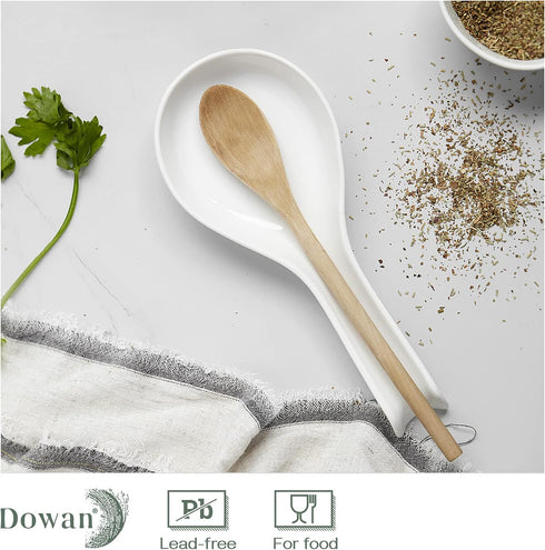 DOWAN 9.5" Ceramic Spoon Rest, White Spoon Rest for Stove Top, Spoon Holder for Stove Top, Kitchen Spoon Holder for Countertop, Set of 1...