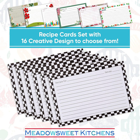 Meadowsweet Kitchens Recipe Card Set - 25 Double Sided Recipe Cards 4 x 6 Inch, Perfect Size Blank Cards for a Recipe Card Box, Make Your Own Pers...
