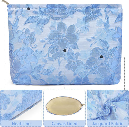 MAGEFY Cosmetic Bag for Women Small Makeup Bag Floral Makeup Bag Canvas Zippered Makeup Pouch Blue...