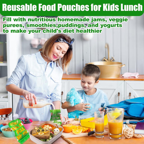 10 Pack Reusable Food Pouches for Bento Box,Fun Lunch Box Accessories,Refillable for Applesauce Yogurt Smoothie & Puree Squeeze Pouch,Lunch Food S...