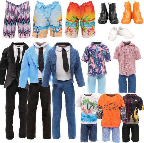 Miunana Lot 12 Items Boy Doll Clothes for 12 Inch Male Doll Fashion Casual Wear Clothes Outfits 5 Sets Boy Dolls Clothes with 3 Pairs of Shoes for...