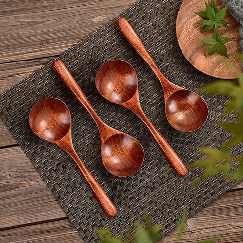 5Pcs Soup Spoons, Wood Soup Spoons Wooden Spoons for Eating Asian Soup Spoon Japanese Style Ramen Noodle Soup Spoons Soup Ladle(Brown)...