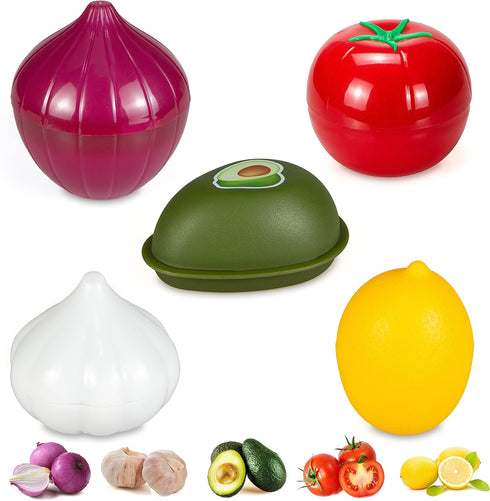 Vegetable and Fruit Storage Containers for Refrigerator, Lemon Tomato Garlic Avocado and Onion Shaped Storage, Food Storage Containers with Lids, ...