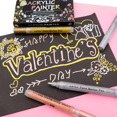 Gold Paint Pens with Silver,Rose Gold, Acrylic paint Pens for Rock Painting, Wood, Fabric, Glass, Canvas, Scrapbooking, Card DIY Metallic Acrylic ...