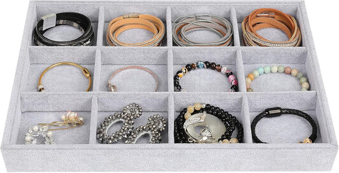 Bracelets Organizer Jewelry Tray, 12 Grids Velvet Tray Storage for Watches Rings Earrings, Stackable Jewelry Drawer Organizer Showcase Display Tra...