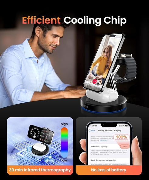 2024 Version 3 in 1 30W Supper Fast Wireless Charging Station for iPhone Apple Watch AirPods, Magnetic Charger Stand Dock Multiple Devices for 15/...