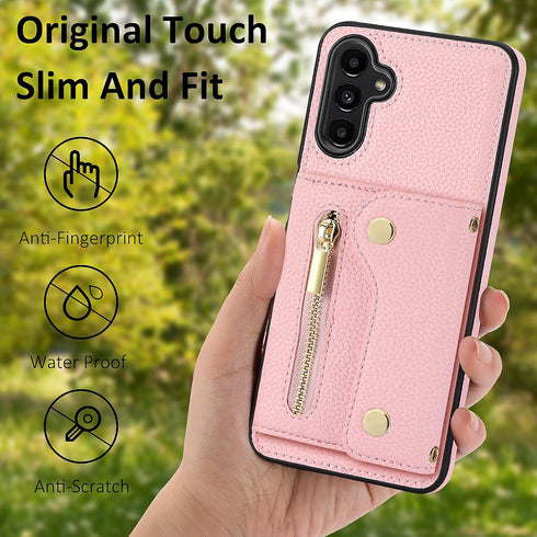 Asuwish Phone Case for Samsung Galaxy A25 5G Zipper Wallet Cover with Tempered Glass Screen Protector and Card Holder Slot Shoulder Crossbody Stra...