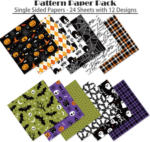 Scrapbook Paper Pad - 6"×6” - 24 Sheets Halloween Scrapbooking Supplies Kit - 160gsm Single-Sided Pattern Paper, Designer Planner Paper, Junk Jour...