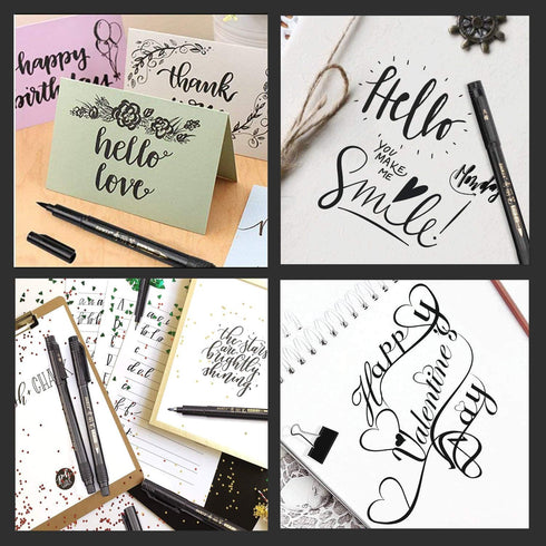 Refill Hand Lettering Pens, 4 Size Black Ink Calligraphy Pen Brush Lettering Pens Markers for Beginners Writing, Card Making, Signature, Illustrat...