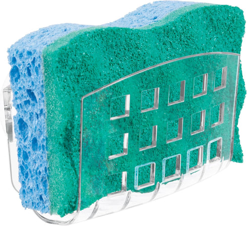 iDesign BPA-Free Plastic Sponge Holder for Kitchen Sink with Suction Cups, Ideal for Kitchen Sinks and Bathroom Organization, 3.75" x 2" x 2", Cle...