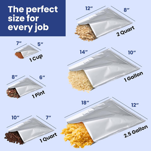50x Wallaby 1-Cup Mylar Bag Bundle - (5 Mil - 5" x 7") Mylar Bags + 50x Labels - Heat Sealable, Food Safe, & Reliable Long Term-Food Storage Solut...