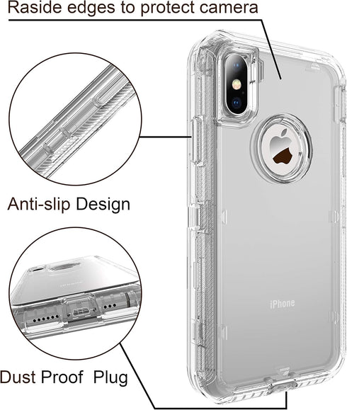 MXX iPhone Xs Max Heavy Duty Case 3 in 1 Layers Rugged Rubber Shockproof Protection Cases Cover and Support Wireless Charging - (Clear HD)...