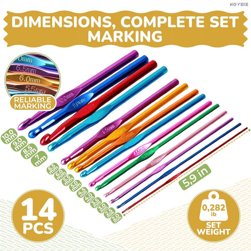 Aluminum Knitting Needles Crochet Hook Set - 14Pcs Clover Crochet Hooks Sets Crochet Needles for Crocheting Yarn - 2-10mm Ergonomic Crochet Hook S...