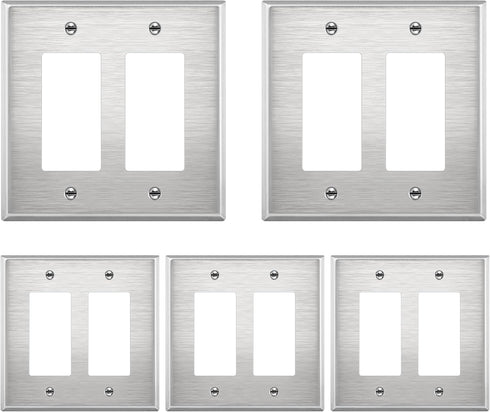 LIDER Dual Decorator Metal Wall Plate, Impact Resistant, Metal Outlet Receptacle/Light Switch Cover, 430 Stainless Steel, Modern Upgrade, Mid-Size...