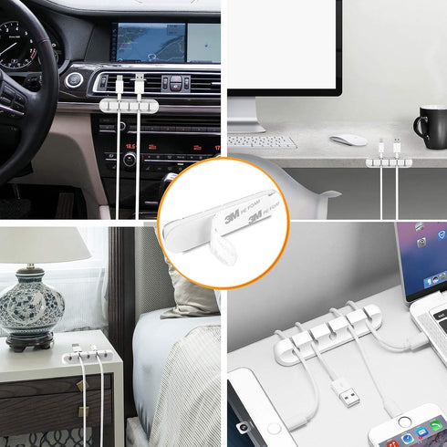 Cord Organizer Cable Management for Desk - 5 Packs White Clips and Cord Keeper, The White Self-Adhesive Holder are Easy to Apply and Stops Wire Ge...