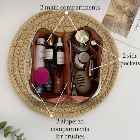 Travel Make Up Bag with Compartments, Flat Toiletry Bag, Makeup Toiletry Travel Bag, Open Flat Waterproof Makeup Bag with Handle, Portable Makeup ...