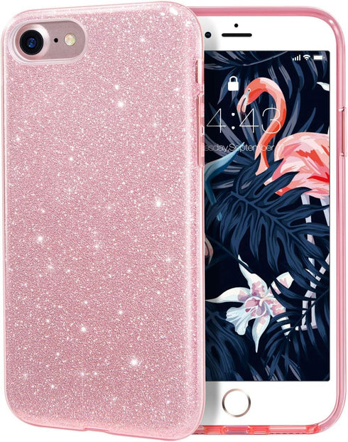 MILPROX Glitter case Compatible with iPhone SE 2022, iPhone 7/8 4.7", Shiny Sparkle Bling, 3 Layer Hybrid Protective Soft Phone Case for iPhone SE...