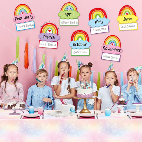 Rainbow Happy Birthday Bulletin Board Rainbow Holiday Birthday Board Sign Let's Celebrate Happy Birthday Rainbow Cloud Accents Cutouts for Calenda...