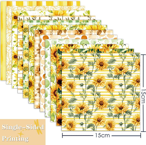 Scrapbook Paper 6X6, Card Making Supplies, Single-Sided Cardstock Paper Pads, Decorative Craft Paper, Sunflower Pattern Paper Pack, Decopodge Pape...