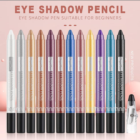 Petansy Cream Eyeshadow stick Eye Set, 12Pcs Colored Glitter Eyeshadow Stick Eyeliner Pencil, Long Lasting Waterproof Pearlescent Eyeshadow Eye Ma...