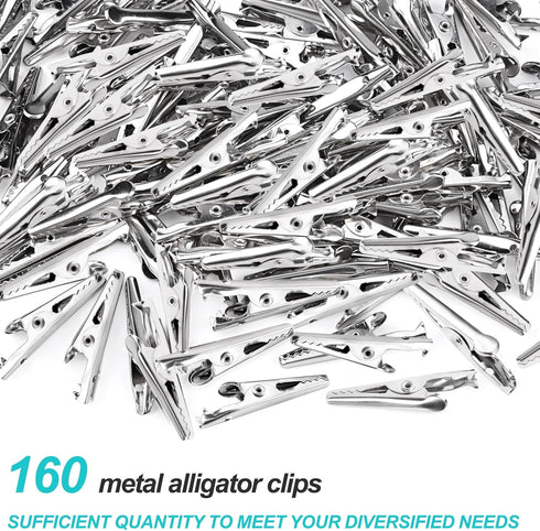 160 PCS 35mm Metal Alligator Clips Crocodile Clamps Test Line Crocodile Clips Spring Clamps Silver Tone for Electric Testing Work and Cable Lead C...