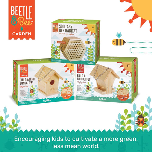Beetle & Bee Build A Bird Bungalow - DIY Kid Art Craft Outdoor Birdhouse Kit, House Painting Kit for Kids, Hardware Glue Included- 4 Paints, 1 Bru...