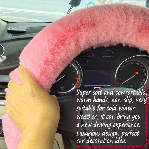 Fluffy Steering Wheel Cover for Women/Girls/Ladies Fuzzy Steering Wheel Cover Winter Warm Faux Wool Plush Car Wheel Cover Furry Steering Wheel Pro...