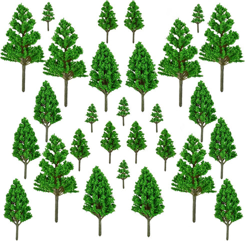 Mini Model Miniature Trees Mixed Train Scenery Architecture Trees Fake Trees for DIY Crafts Building Model Scenery Landscape Green 1.2-3.9 inch 30...