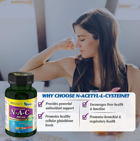 America Medic & Science NAC 600mg – NAC Supplement for Lung Health & Immune Support, Liver Support & Antioxidants – N-Acetyl-Cysteine – 60 Capsule...
