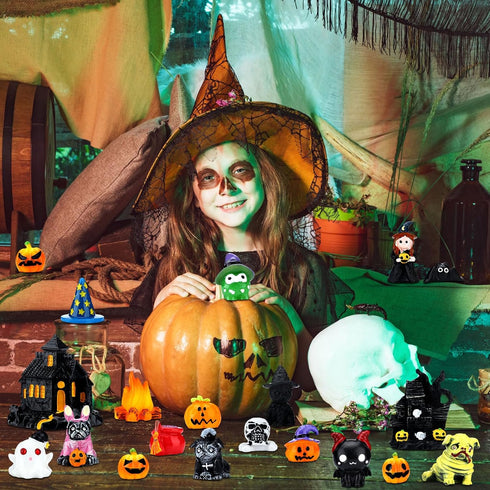 Soaoo 20 Pcs Halloween Miniature Figurines Resin Pumpkin Ghost Ornaments Halloween Garden Miniature Landscape for Halloween Party Village Bonsai C...