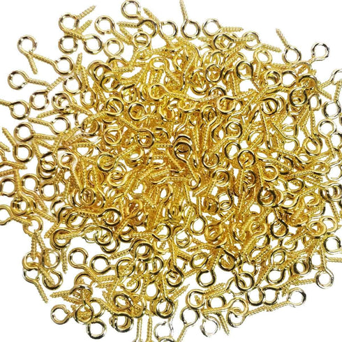 300PCS Mini Screw Eye Pin Pegs, 10 x 5mm Hooks, Self Tapping Screws for Arts & Crafts, Cork Top Bottles & DIY Jewelry Making (Gold)...