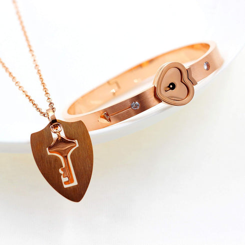 Uloveido Shield Key Pendant Necklace and Lock Bracelet for Girls Boys Couple Necklace Bracelet Set for Men and Women Anniversary Birthday Gift, Yo...
