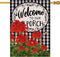 Home Decorative Welcome to Our Porch Geranium Spring Summer House Flag, Flower Black White Buffalo Plaid Check Garden Yard Outside Decoration, Fal...