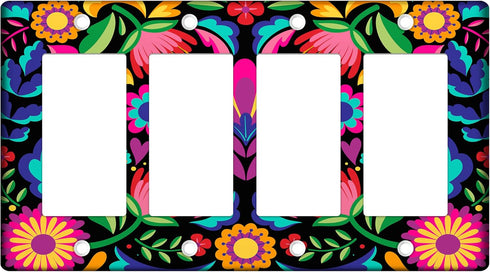 Mexico Light Switch Cover Decorative 4-Gang Rocker Switch Plate Cover Talavera Light Switch Plate Mexican Wall Decor Decorative Wall Plates for Ho...