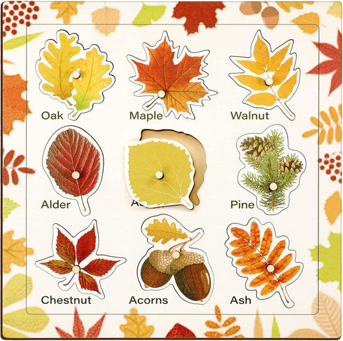 Leaf Wooden Jigsaw Puzzles with Knobs Educational Learning Stem Toys Thanksgiving Montessori Puzzle Christmas Mushroom Preschool Early Puzzle(Leaf...