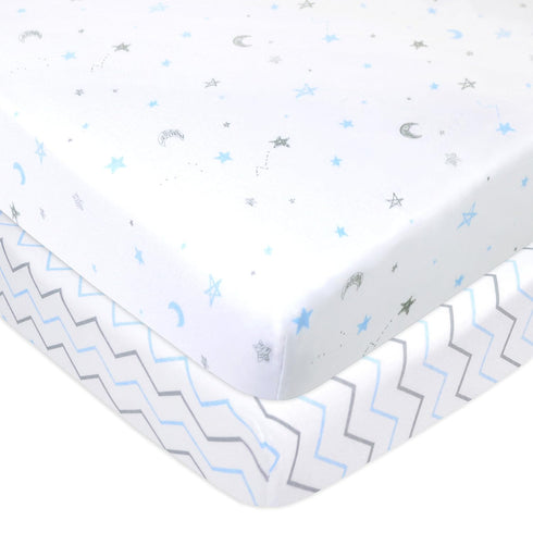 American Baby Company 2 Pack 100% Natural Cotton Fitted Mini Crib Sheets 38" x 24" - Soft & Breathable Small Nesting Portable Sheets, Fits Pack N ...