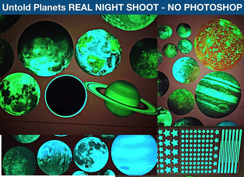 UNTOLD PLANETS 195+PCS Glow in The Dark Planets for Ceiling Decorations, Star Stickers Sun, Moon Pluto Wall Stickers for Kids, Boys Room Decor, Wa...
