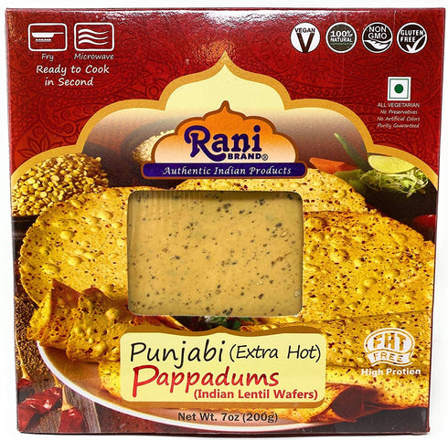 Rani Pappadums (Indian Lentil Wafer Snack) Punjabi Papad - Extra Hot, 7oz (200g) Approximately 15pc, 7 inches ~ All Natural | Gluten Friendly | NO...