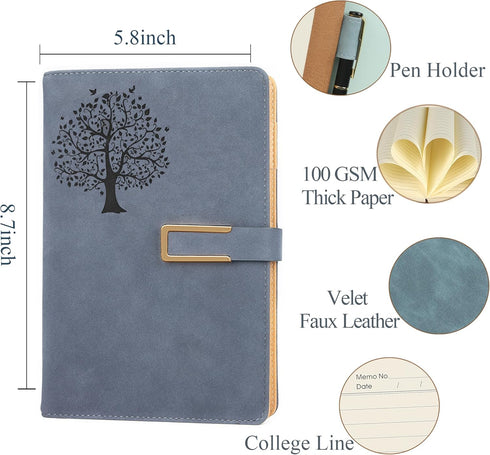 Fanery sue Tree of Life Refillable Writing Journal for Women&Men Faux Leather Hardcover Notebook A5 College Ruled 200 Lined Pages Lay-Flat Persona...