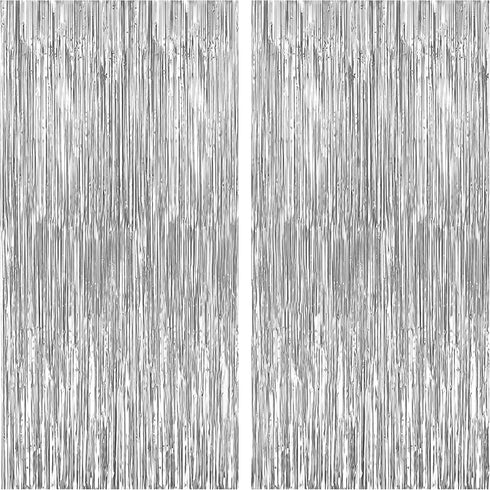 KatchOn, XtraLarge Silver Backdrop Curtain - 3.2x8 Feet, Pack of 2 | Silver Streamers Backdrop for Disco Party Decorations | Fringe Curtains for E...