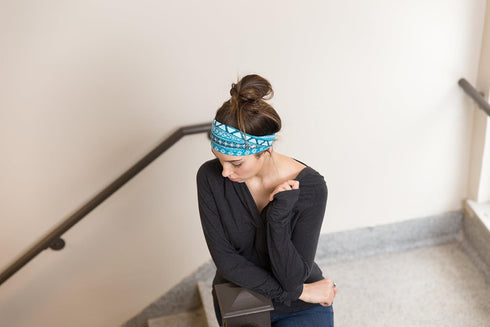 RiptGear Stretch Sport Headband for Women (Tribal Blue) — Made of Non-Slip Sweat Wicking Fabric — Great for Yoga, Running or The Gym — Soft Headba...