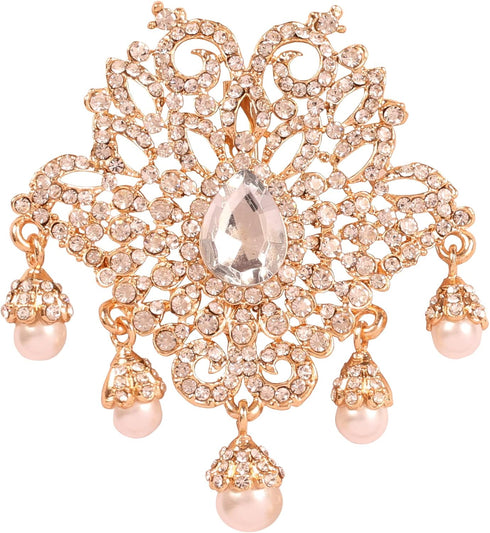 Touchstone NEW Indian Bollywood Handcrafted Fine Filigree Sparkling Rhinestone Faux Pearls Hangings Fabulous Designer Jewelry Brooch Hair Accessor...