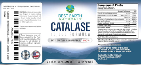 Best Earth Naturals Catalase Supplement 10,000 with Saw Palmetto, Biotin, Fo-Ti, PABA - Hair Supplements for Strong Hair - 60 Capsules...