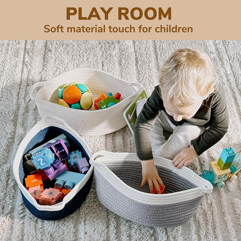 Goodpick Small Woven Storage Basket with Handles, Cotton Rope Baskets for Gifts Empty, Dog Toys, Diapers, Towels, Easter Baskets for Kids, 12" x 8...
