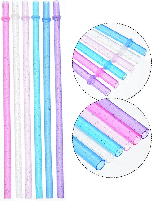 Hestya 25 Pcs Glitter Reusable Plastic Straws 9 Inches Long Hard Plastic Straws with Brush 6 Colors Translucent Replacement Drinking for 16oz-30 o...